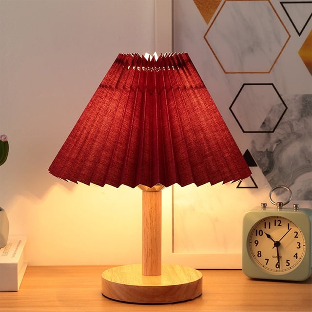 Table Lamp For Bedroom Infinitely Dimmable Nightstand Lamp With Umbellate Flaxen Fabric Shade For Living Room Office Dorm Solid Wood LED Bulb Included