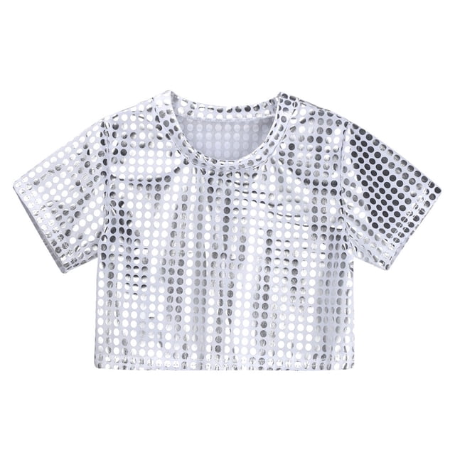 TIEVOSA Robe de Fête Décontractée à Paillettes pour Filles et Garçons, Manches Courtes, pour 18-24 Mois (Argent)