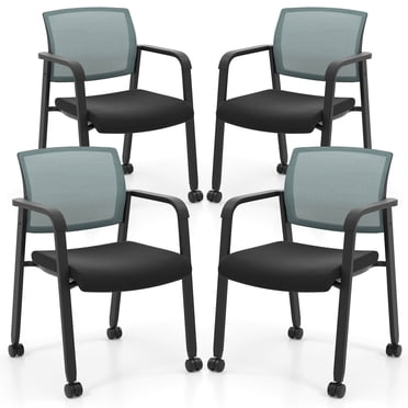 Costway Ensemble de 4 Chaises de Conférence Empilables Chaise en Maille pour Bureau Invités Salle d'Attente Roues