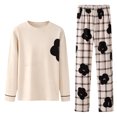 thumbnail image 1 of Tauxra Ensembles de Pyjamas Assortis pour la Famille pour Femmes, Tenue d'Intérieur à Manches Longues avec Col Rabattu, Pyjama Doux et Décontracté Ensemble 2 Pcs, 1 of 3