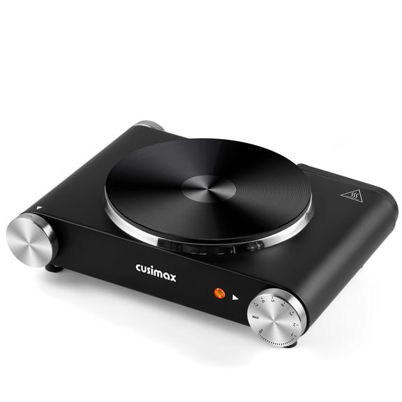 Cusimax Plaque Chauffante Électrique 1500W pour Cuisson Portable à Brûleur Unique Chauffe en Quelques Secondes Contrôle de Température Réglable Acier Inoxydable Noir