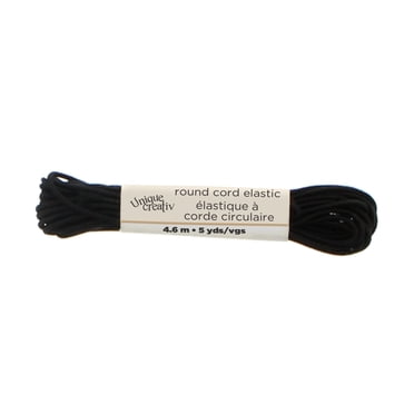 UNIQUE CREATIV Round Cord Black Elastic, 1.3 mm (0.05 in), 4.6 m (5.03 yd)