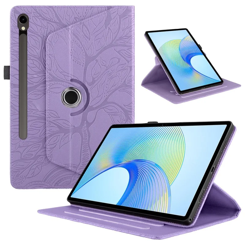 Housse Rotative 360 pour Samsung Galaxy Tab S9 FE Case 10,9 Pouces 2023 Arbre Embossé Case Funda pour Galaxy Tab S9 FE Housse Tablette Violette Tab S9 FE 10,9 Pouces