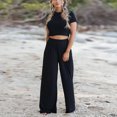 thumbnail image 2 of Birdeem Womens Solid Color Pocket Lace Up Pants Sweatpants Tank Top Set, 2 of 9
