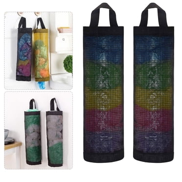 2/1Pack Plastic Dispenser Bag Holder Polyester Grocery Bag Holder Foldable Breathable Washable Hanging Mesh Garbage Bag Organizer for Kitchen Plastic Bag Storage