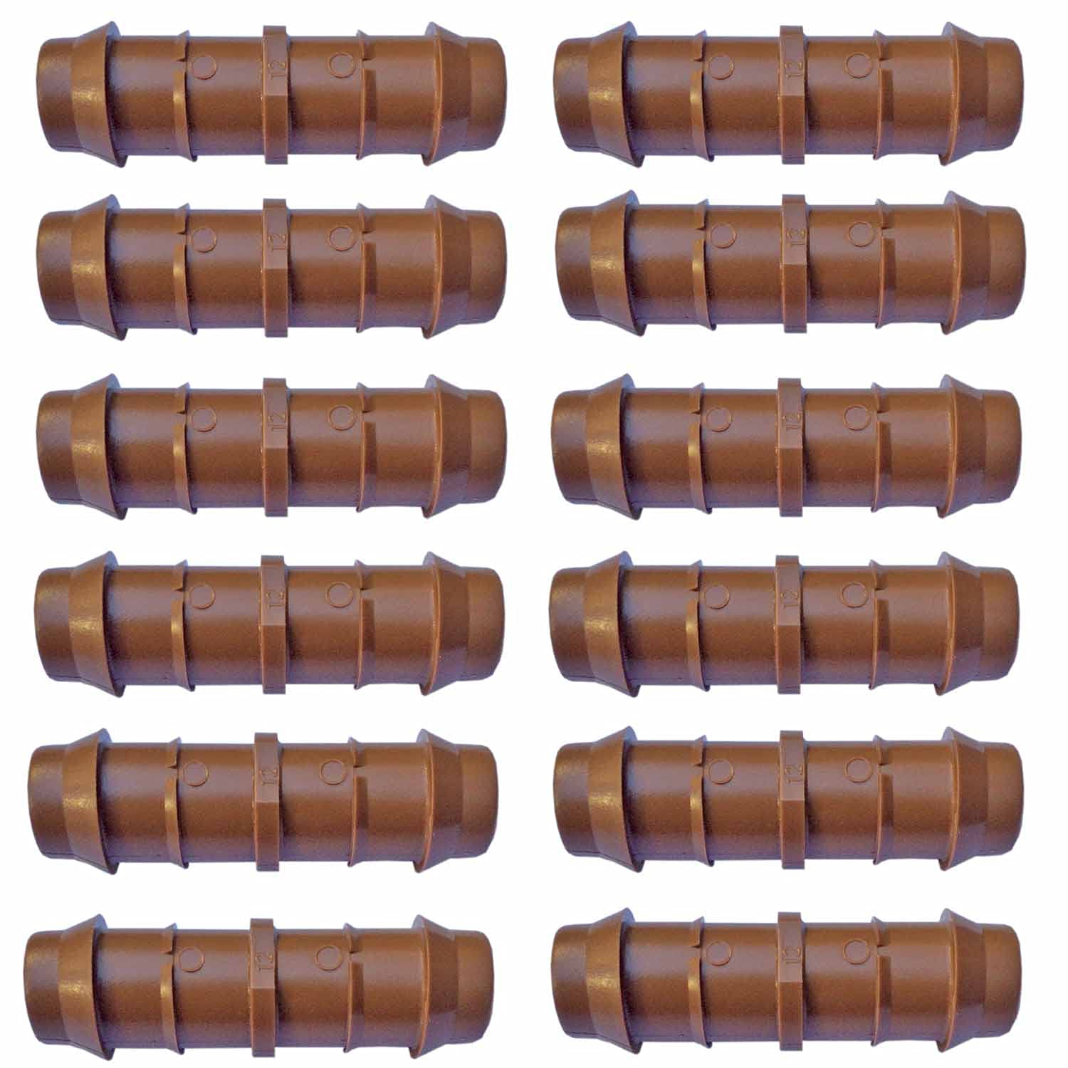 Habitech 1/2"" Coupling Drip Irrigation Fittings (12 Pack) - Barbed Drip Line Coupler Connectors compatible with Rain Bird and Most 1/2"" Tubing or Sprinkler Systems