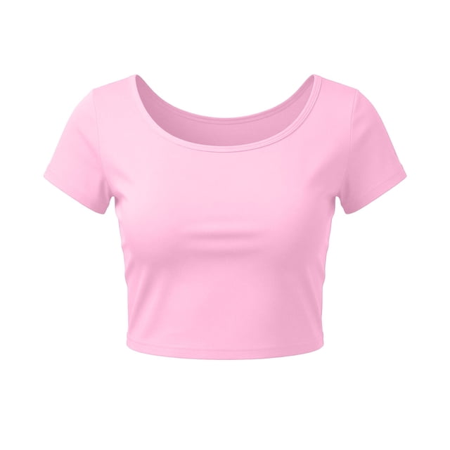 VSSSJ Hauts Courts pour Femmes Manches Courtes Col Rond Extensible Chandail Décontracté Ajusté Uni Confortable Été Basique T-Shirts Courts Rose Taille Unique