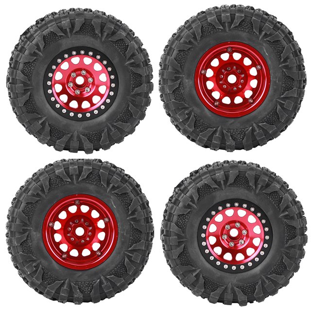 Pneu RC, Roue RC Largeur 1,8 Po Alliage d'Aluminium pour Crawler RC 1/10 Rouge
