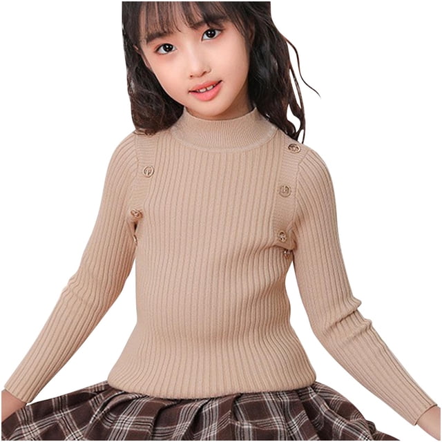 Posijego Girls Turtleneck Sweaters Ribbed Knit Long Sleeve Sweater T-Shirts Winter Slim Basic Tee Tops for Little Girls