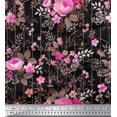 thumbnail image 1 of Soimoi Tissu Popeline de Coton Rayé, Feuilles & Roses Imprimé Floral 1 Yard 56 Pouces de Large, 1 of 3
