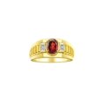 thumbnail image 1 of RYLOS Men's Rings 14K Yellow Gold Ring Classic Designer Style 8X6MM Oval Gemstone & Diamond Ring Garnet Birthstone Rings For Men Size 8, 1 of 7