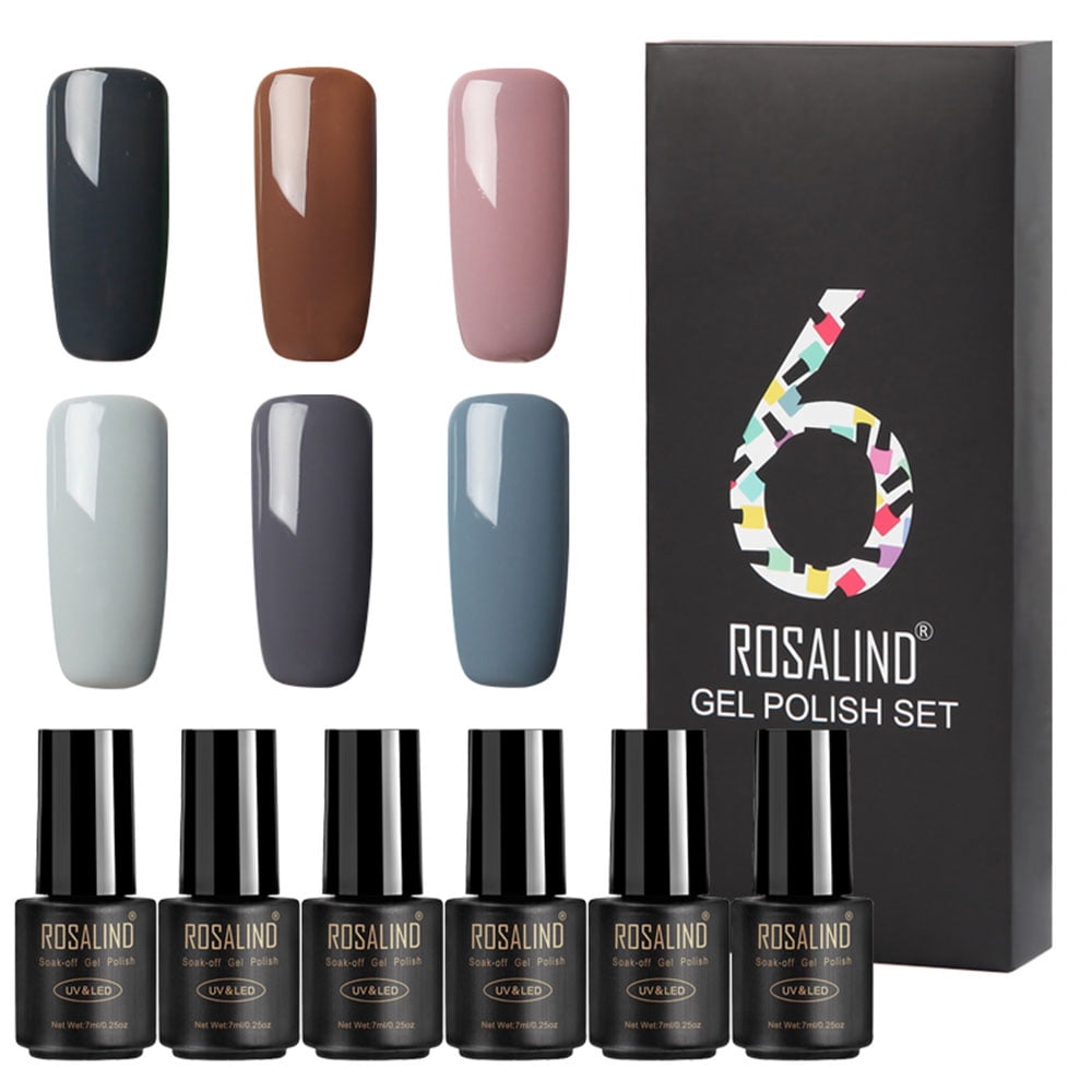 ROSALIND 6Pcs/Lot 7ML Nail Soak-off Gel Polish UV Nail Long-lasting Polish Set for Manicure Gel