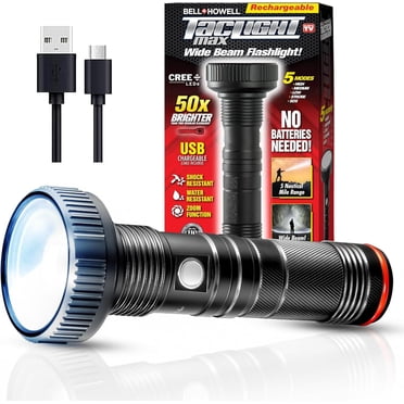 Taclight Max LED Rechargeable Black Flashlight – Ultra Bright High Lumen Tactical Torch with 5 Modes, Water & Shock Resistant