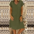 thumbnail image 2 of Robe d'Été pour Femmes Aguichant Mode Femmes Ample à Col en V Été Uni à Manches Courtes Robe en Coton et Lin Robe d'Été Ample pour Femmes Robe d'Été pour Femmes avec Manches, 2 of 5