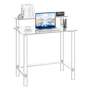 VEVOR Tableau acrylique, 2 Niveau Bureau de bureau clair avec support de moniteur, bureau d'étude en acrylique, table de chevet côté moderne pour chambre, bureau, étude, cloakroom, 19.7 x 31.5 x 34.7 dans (Clear)