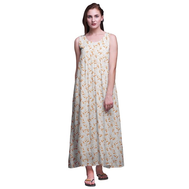 Bimba Robe de Nuit en Rayonne Imprimée pour Femmes, Sans Manches, Tenue de Nuit, Robe Maxi - S