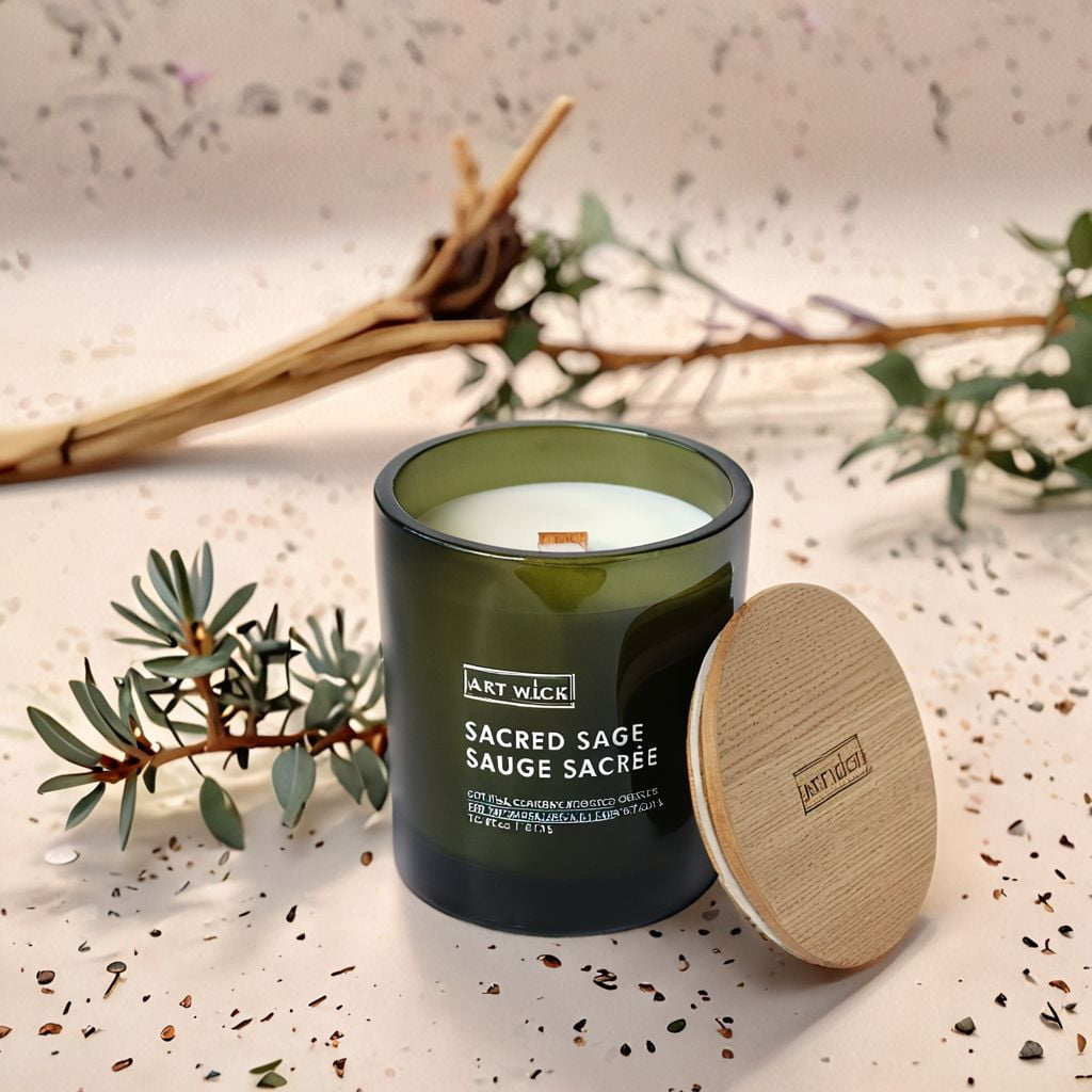 Art Wick 13.05oz Sacred Sage Soy Wax Blended Scented Candle,1 mèche de bois