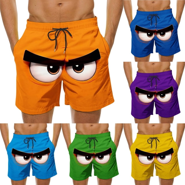 Lcziwo Men's Board Shorts Face Print Drawstring Elastic Waist Swim Trunk Casual Summer Beach Quick Dry Bathing Suit Orange,XXL
