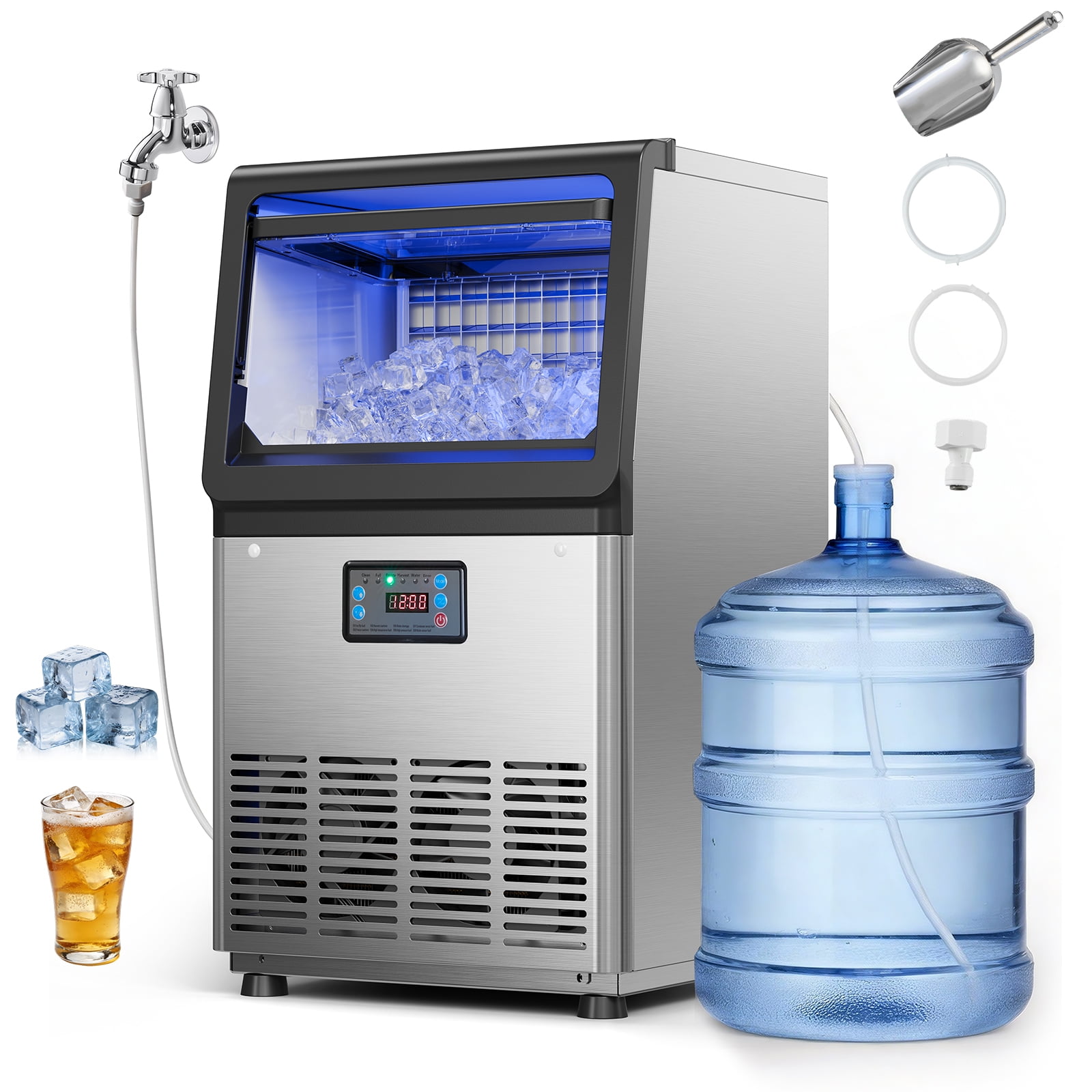 Vevor Commercial Ice Maker Machine, 90 Lbs/24h With 13 Lbs Storage Capacity, Countertop/Freestanding/Under Counter, Stainless Steel Ice Maker With Led