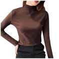 thumbnail image 1 of Baberdicy T-Shirts pour Femmes Femmes Ajusté Décontracté Uni Manches Longues Col Roulé Simulé Blouse Hauts Coupe Ajustée Extensible Couche T-Shirts Hauts pour Femmes Café, 1 of 7