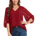 thumbnail image 1 of Blouse Décontractée pour Femmes Col en V Ample à Volants Manches Trois-Quarts en Chiffon, 1 of 7