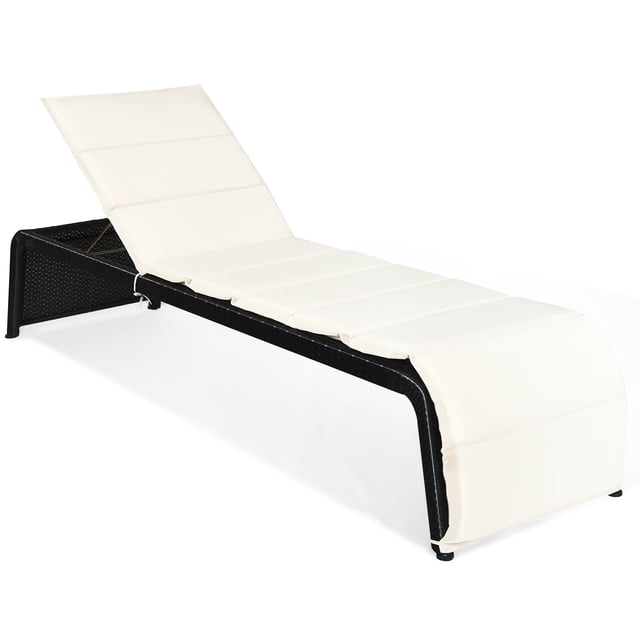 Topbuy Chaise Longue de Plage en Rotin Osier pour Patio Extérieur, Dossier Réglable