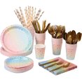thumbnail image 1 of missunny-201pcs Party Supplies Paper Plates & Napkins Cups Silverware Serves 25 Sets for Wedding Bridal Shower Engagement Birthday Parties (Colorful, 9.45 x 9.45 x 4.72 inches), 1 of 5