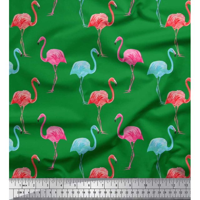 Soimoi Poly Georgette Fabric Flamingo Bird Decor Fabric Printed Yard 42 Inch Wide