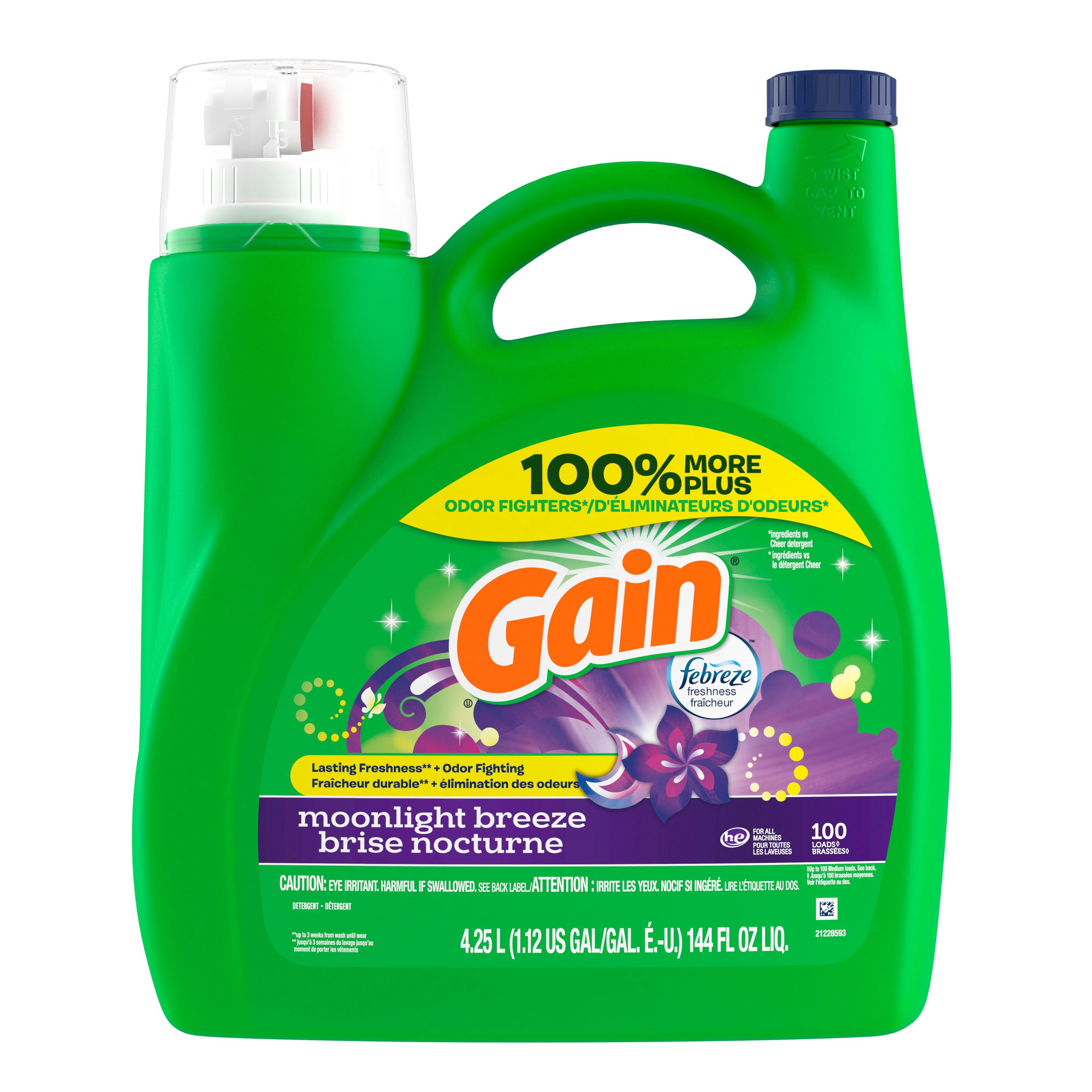 Gain Liquid Laundry Detergent, Moonlight Breeze Scent, 100 Loads