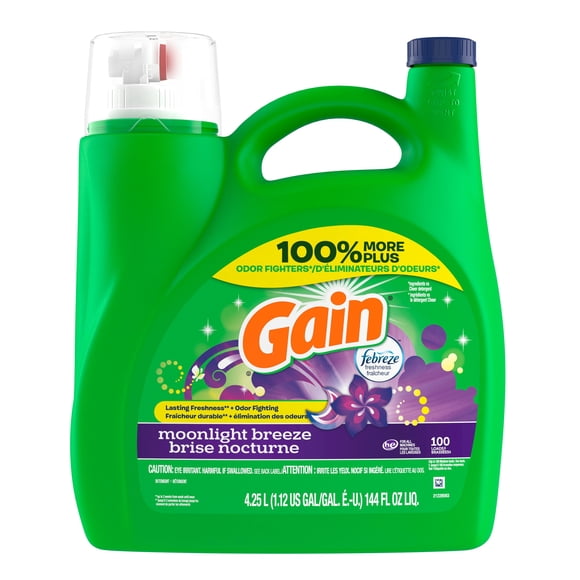 Gain Liquid Laundry Detergent, Moonlight Breeze Scent, Freshness + Odor Fighting, Laundry Detergent Liquid Soap, HE compatible, 4.25 Litres, 100 Wash Loads