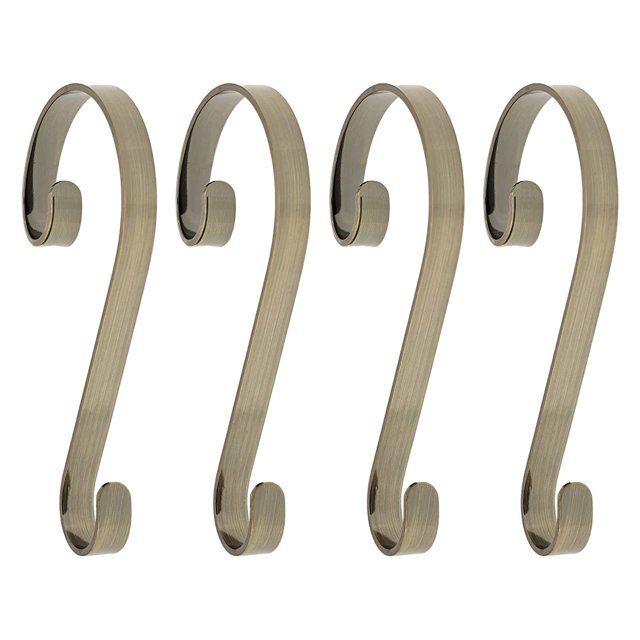 Haute Decor Stocking Scrolls Holiday Stocking Hanger, Antique Brass, 4 Pack