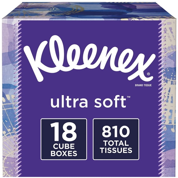 Kleenex Ultra Soft Facial Tissues 18 Cube Boxes 45 Tissues per Box (810 Tissues Total)