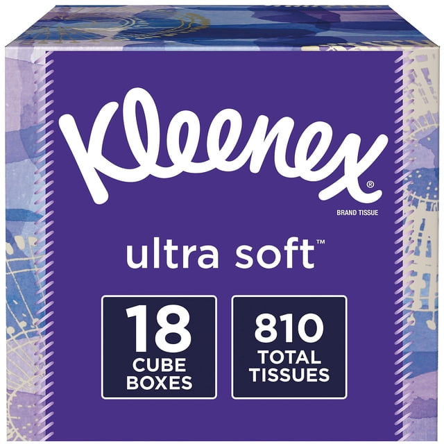 Kleenex Ultra Soft Facial Tissues 18 Cube Boxes 45 Tissues per Box (810 Tissues Total)