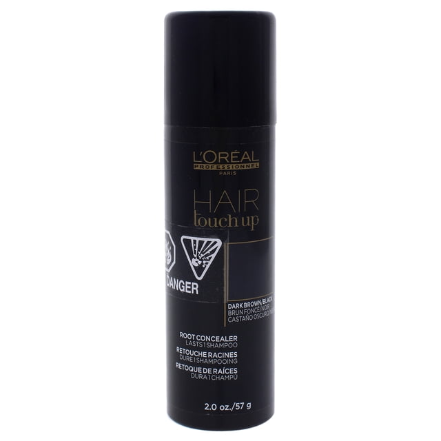 Hair Touch Up Root Concealer Spray - Dark Brown by L’Oréal Professional for Unisex, 2 oz bottle. A root touch-up spray designed to temporarily cover grey roots with precision. Features sweat-proof and water-resistant formula for natural blending. Ideal for last-minute touch-ups before your next hair colour service.