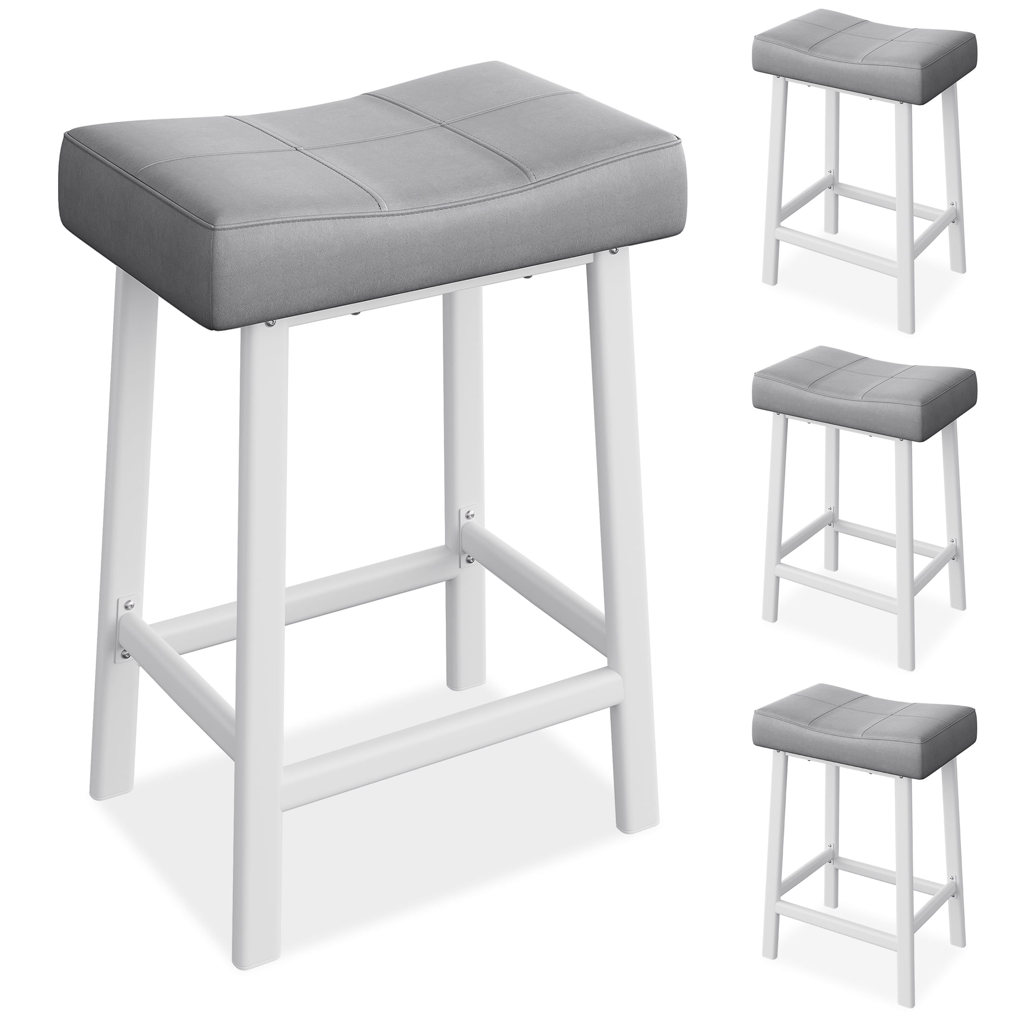 Bar Stools, Set of 2 or 4 Bar Chairs, Counter Height Stools, Saddle Barstools with Curved Surface, 20" W, 3.2" Thick Upholstery, for Kitchen, Dining Room, Cafe