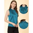 thumbnail image 2 of INSPIRE CHIC Women's Ruffle Neck Pleated Front Summer Sleeveless Satin Tops Deep Green M, 2 of 5