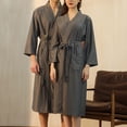 thumbnail image 2 of HNMKIU Plus Size Pajamas Unisex Pocket Breathable Knee Length Bathrobe Splicing Soft Sleepwear SPA Robe, 2 of 4