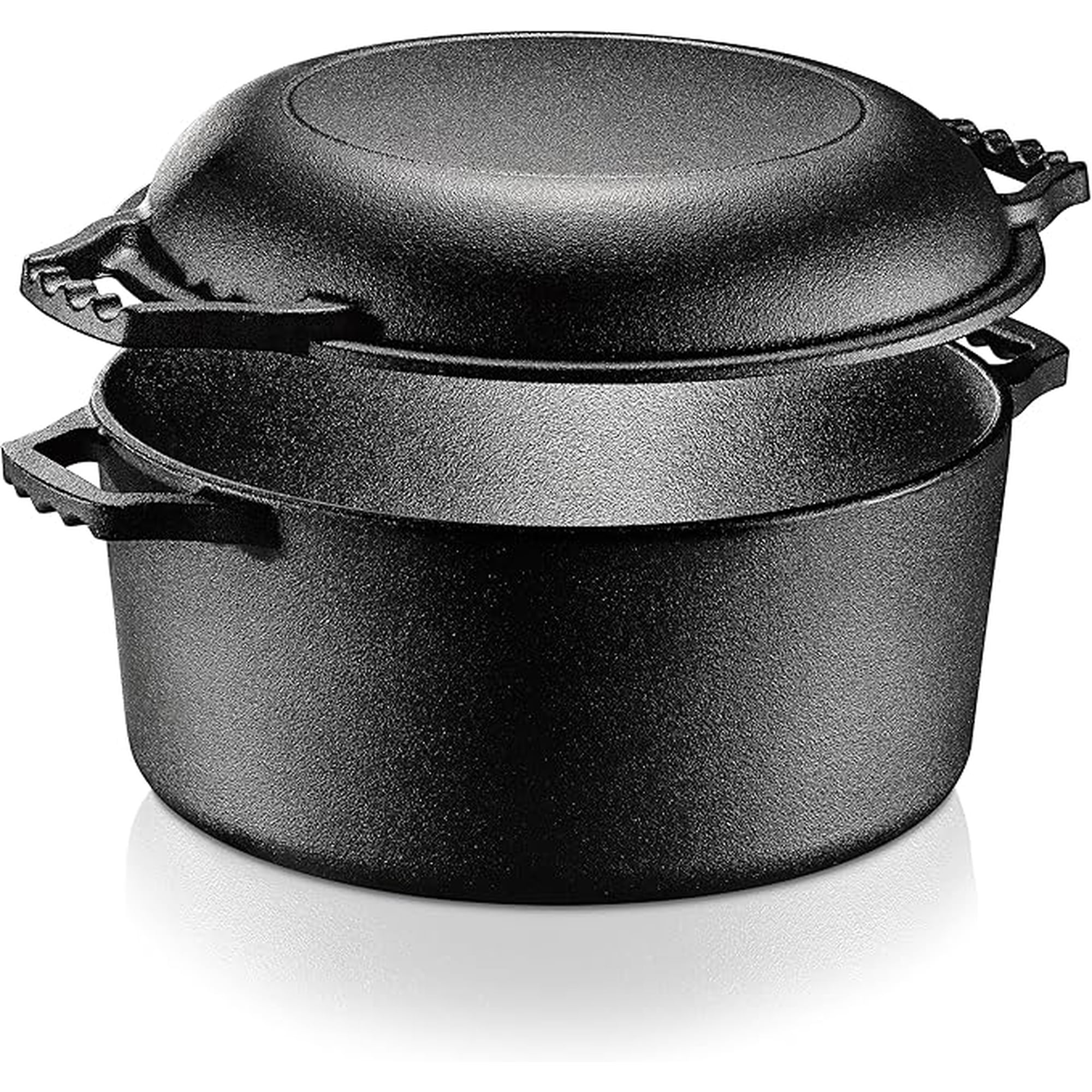 Nutrichef Cast Iron Multi Cooker - Pre-Seasoned Non-Stick Double Dutch Oven Stovetop Casserole Cookware Braising Pot And Skillet Lid With Handle- For