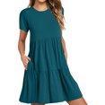 thumbnail image 2 of Fshaion Robe d'Été pour Femmes 2024 Grande Taille Décontractée à Manches Courtes Robe T-Shirt Robes Mini à Étages avec Poches Liquidation à Moins de 10!, 2 of 7