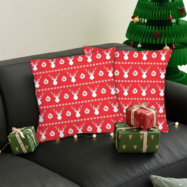 Amzcrzy Literie, Couvre-Lits, Courtepointes et Ensembles, Housses d'Oreiller de Noël 18x18 Pouces Ensemble d'Oreillers Décoratifs Sapin de Noël Rouges Décoration d'Hiver de Noël pour Maison Canapé Chambre Taie d'Oreiller