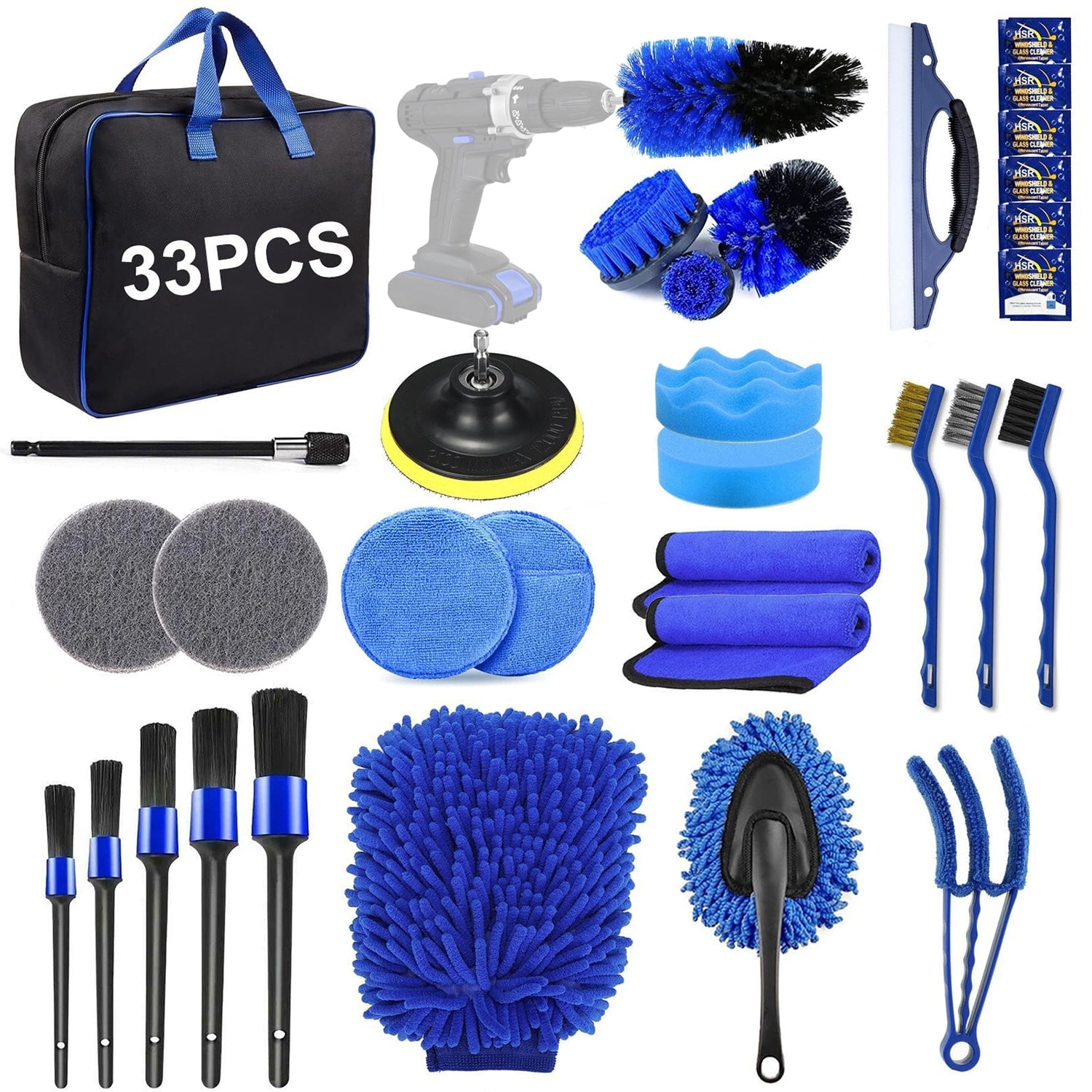 Kidsjoy 33-Piece Car Detailing Brush Set with Windshield Tool, Professional Cleaning Kit for Interior, Exterior & Wheels, 1-Pack