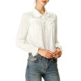 thumbnail image 4 of INSPIRE CHIC Women's Button Down Long Sleeve Cuff Ruffle Detail Blouse Shirt Tops, 4 of 6