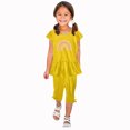 thumbnail image 1 of Chemises pour Filles, Ensemble Deux Pièces Été Col Rond Petit Imprimé Manches Courtes Manches Volantes Taille Élastique Pantalon Court, 1 of 5