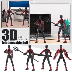 T13 Action Figure Set, 3D Printed Titan 13 Robot Movable Action Figure with Wings 4 Types of Weapons and 6 Types of Hands, Dummy 13 Action Figure，Lucky 13 Action Figure (Black Red)