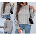 thumbnail image 4 of Mrat Chandails Rayés pour Femmes Chandail Décontracté Mode Couleur Unie Manches Longues Col Rond Froncé Blouse Hauts Chandails en Tricot pour Femmes P-43 Gris TG, 4 of 7