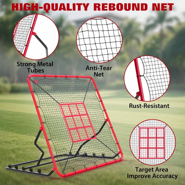 GloryStar Rebondisseur de Baseball et de Softball, 4 X 4,5 Pi, Filet de Rebond Robuste à 5 Angles Réglables, Résistant aux UV pour Lancer en Solo