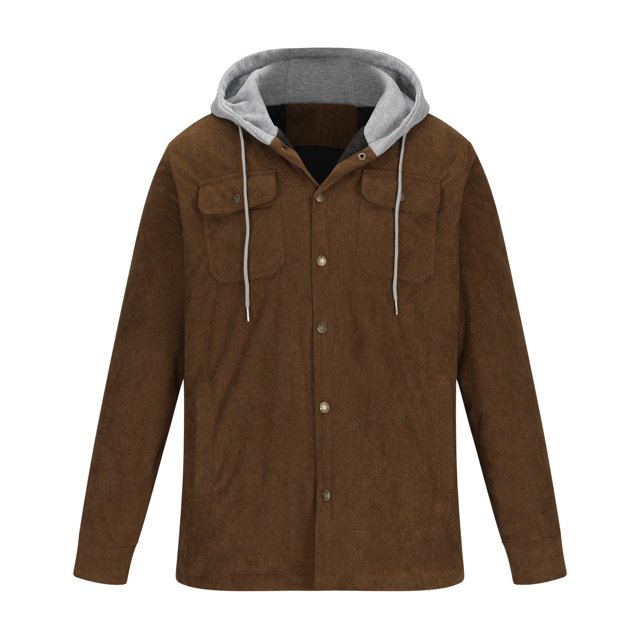 KIHOUT Winter Warm Coats Men Button-up Cardigan Carry Pockets Solid Color Long Sleeve Hooded Jacket,Size M-5XL