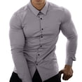 thumbnail image 4 of Pompotops Men Casual Solid Turn-down Collar Button Long Sleeve Shirt on Sale, 4 of 8