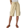 thumbnail image 2 of LVHAOGJOB Plus Size Shorts for Women with Pockets Linen Summer Elastic Waist Drawstring Solid Color Ladies Shorts Pants Beige, 2 of 7