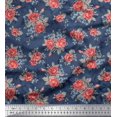 thumbnail image 1 of Soimoi Tissu Crêpe polyester Feuilles & Roses Décor Floral Tissu Imprimé au Mètre 42 Pouces de Large, 1 of 3